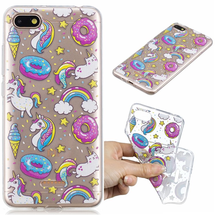 For Xiaomi Redmi 6A (Single 12MP Rear Camera) Patterned IMD TPU Flexible Cellphone Cover Shell - Doughnuts and Unicorns-1