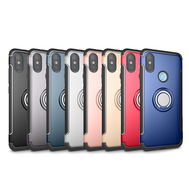 Carbon Fiber Texture TPU PC Hybrid Casing with Magnetic Ring Holder for Xiaomi Mi A2 / Mi 6X - Black-8