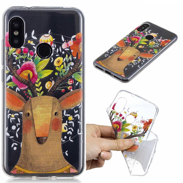 Pattern Printing IMD TPU Phone Case for Xiaomi Mi A2 Lite / Redmi 6 Pro - Flowered Elk-1