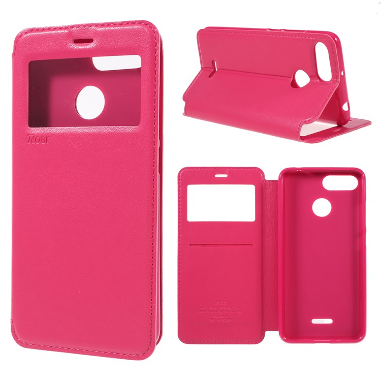 ROAR KOREA View Window Noble Leather Card Holder Stand Case for Xiaomi Redmi 6 (Dual Camera: 12MP+5MP) - Rose-1