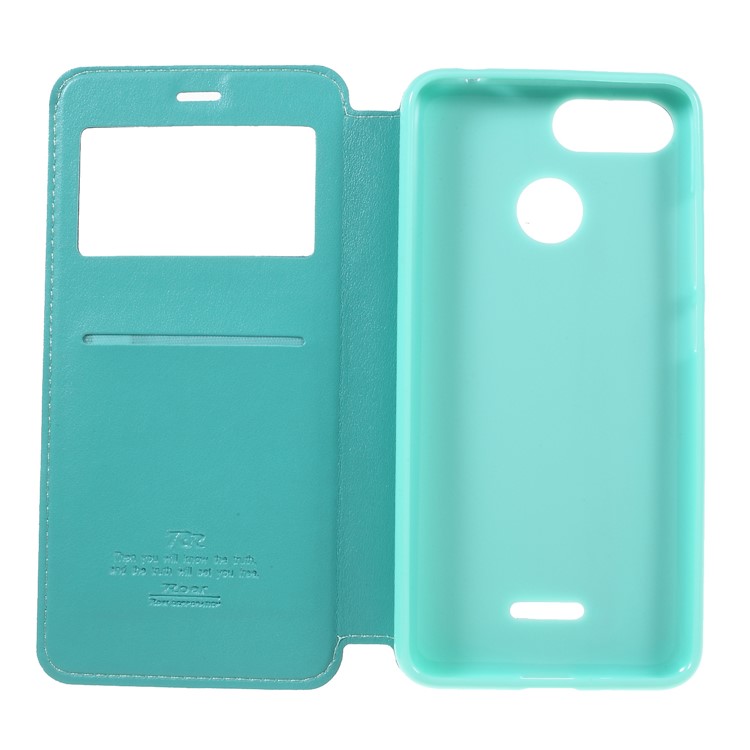 ROAR KOREA View Window Noble Leather Folio Flip Phone Casing for Xiaomi Redmi 6 (Dual Camera: 12MP+5MP) - Cyan-6