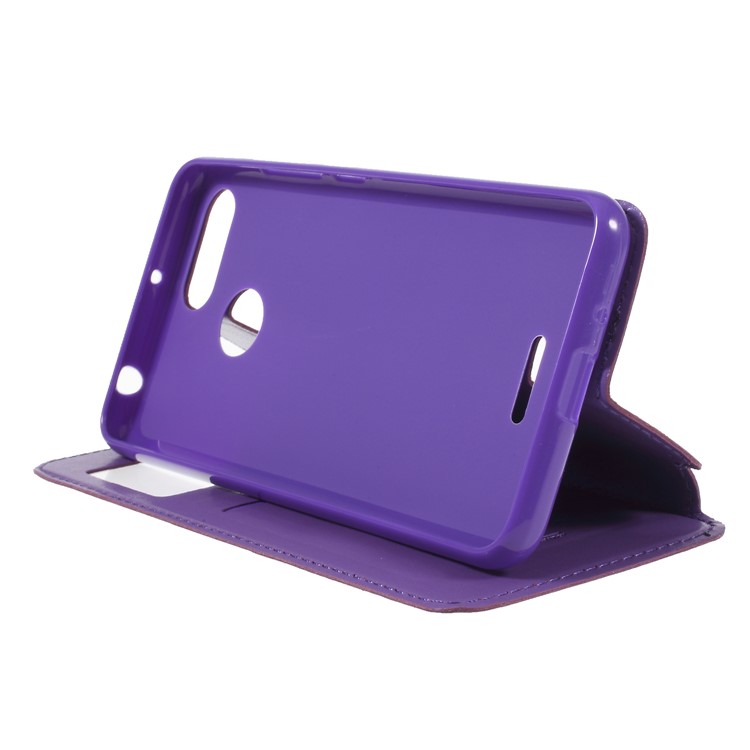 ROAR KOREA View Window Noble Leather Mobile Phone Cover with Stand for Xiaomi Redmi 6 (Dual Camera: 12MP+5MP) - Purple-4