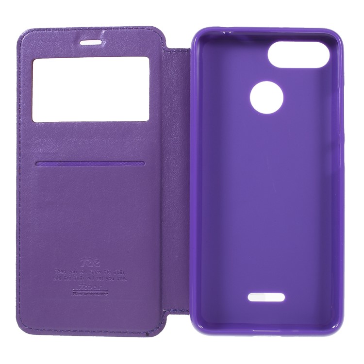 ROAR KOREA View Window Noble Leather Mobile Phone Cover with Stand for Xiaomi Redmi 6 (Dual Camera: 12MP+5MP) - Purple-6