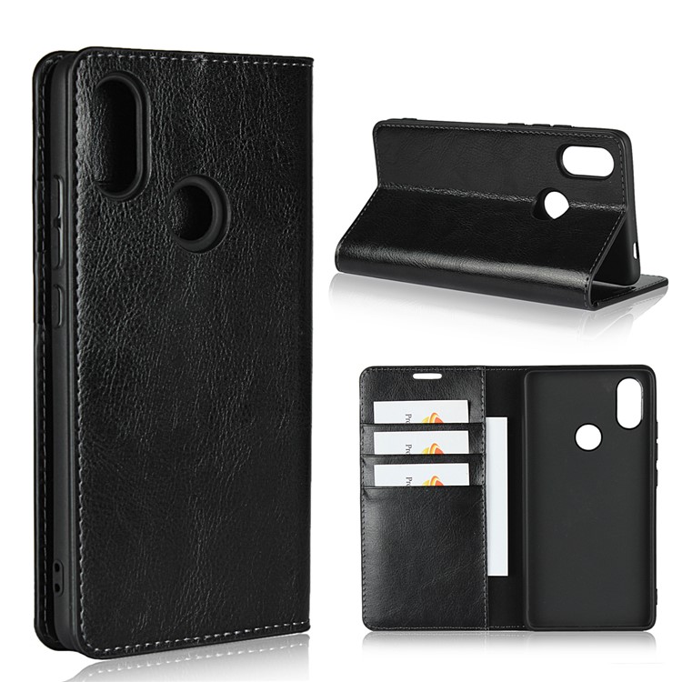 Crazy Horse Genuine Leather Wallet Case for Xiaomi Mi 8 SE (5.88-inch) - Black-1