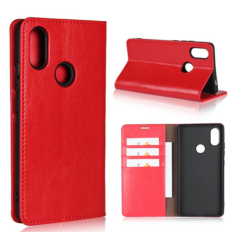 Crazy Horse Genuine Leather Wallet Cover for Xiaomi Mi 8 SE (5.88-inch) - Red-1