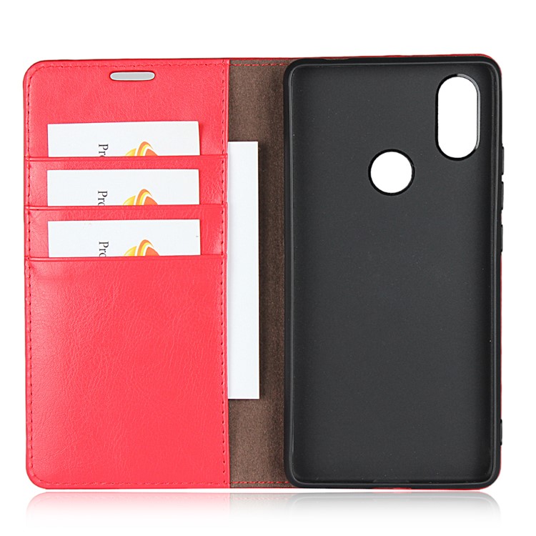Crazy Horse Genuine Leather Wallet Cover for Xiaomi Mi 8 SE (5.88-inch) - Red-4
