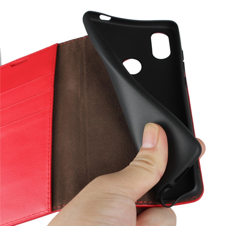 Crazy Horse Genuine Leather Wallet Cover for Xiaomi Mi 8 SE (5.88-inch) - Red-6