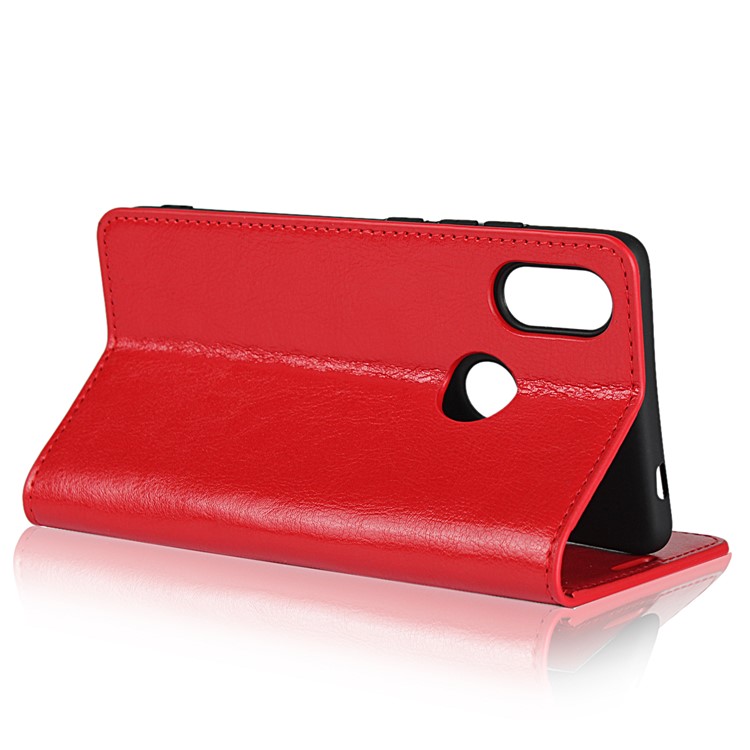Crazy Horse Genuine Leather Wallet Cover for Xiaomi Mi 8 SE (5.88-inch) - Red-7
