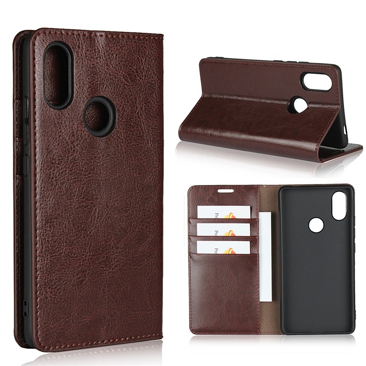 Crazy Horse Genuine Leather Stand Case with Card Slots for Xiaomi Mi 8 SE (5.88-inch) - Coffee-1