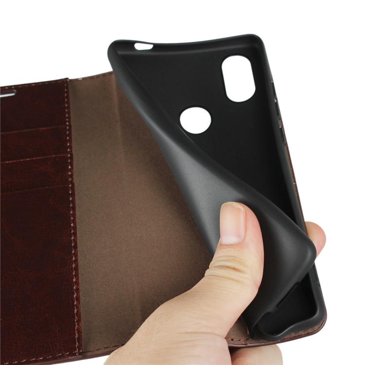 Crazy Horse Genuine Leather Stand Case with Card Slots for Xiaomi Mi 8 SE (5.88-inch) - Coffee-5