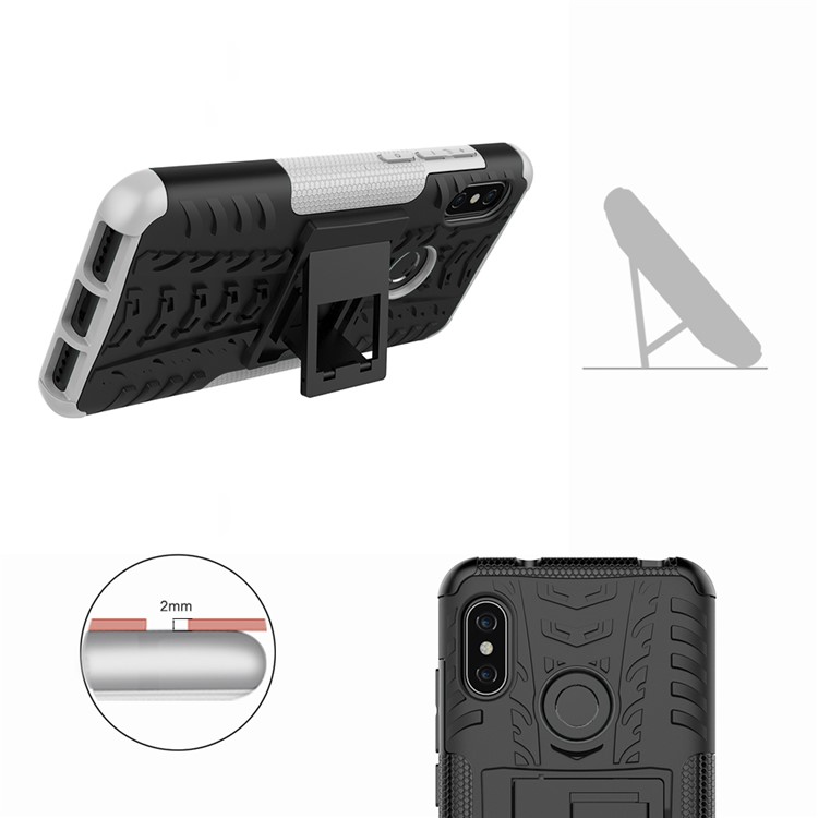 Anti-slip PC + TPU Hybrid Kickstand Cover Shell for Xiaomi Mi A2 Lite / Redmi 6 Pro - White-3
