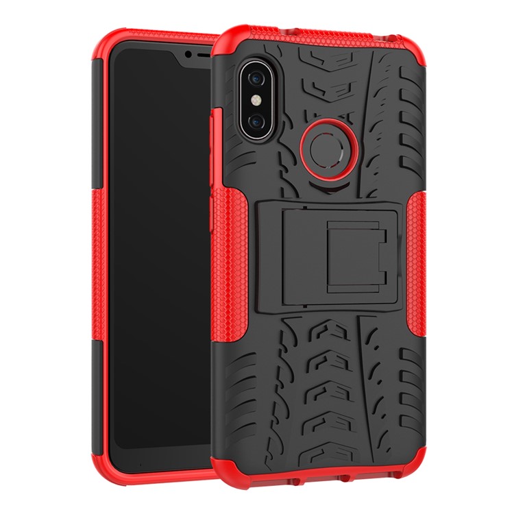 Anti-slip PC + TPU Hybrid Kickstand Protection Cover Case for Xiaomi Mi A2 Lite / Redmi 6 Pro - Red-2