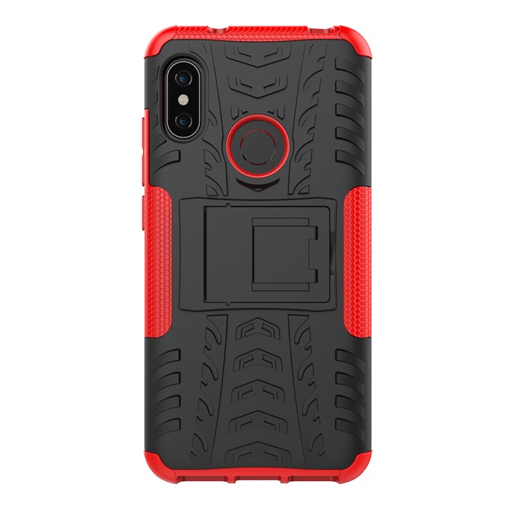 Anti-slip PC + TPU Hybrid Kickstand Protection Cover Case for Xiaomi Mi A2 Lite / Redmi 6 Pro - Red-5