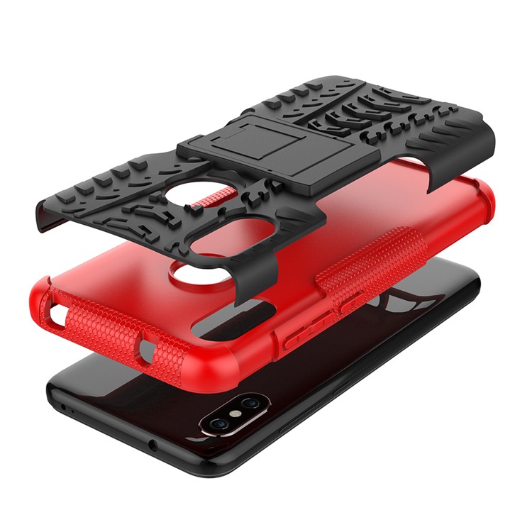 Anti-slip PC + TPU Hybrid Kickstand Protection Cover Case for Xiaomi Mi A2 Lite / Redmi 6 Pro - Red-6