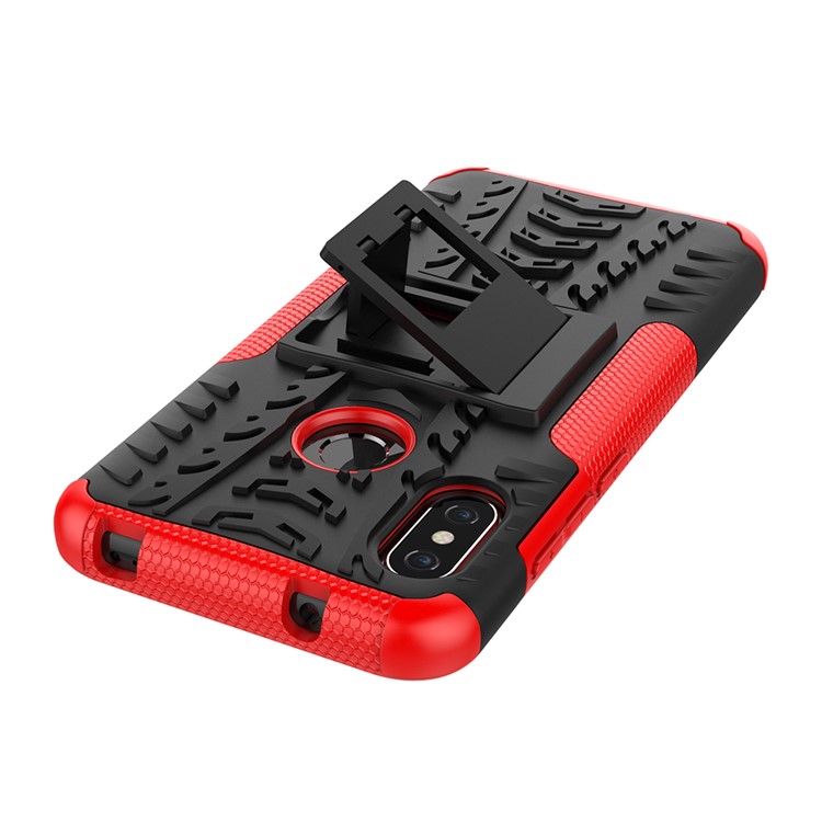 Anti-slip PC + TPU Hybrid Kickstand Protection Cover Case for Xiaomi Mi A2 Lite / Redmi 6 Pro - Red-7