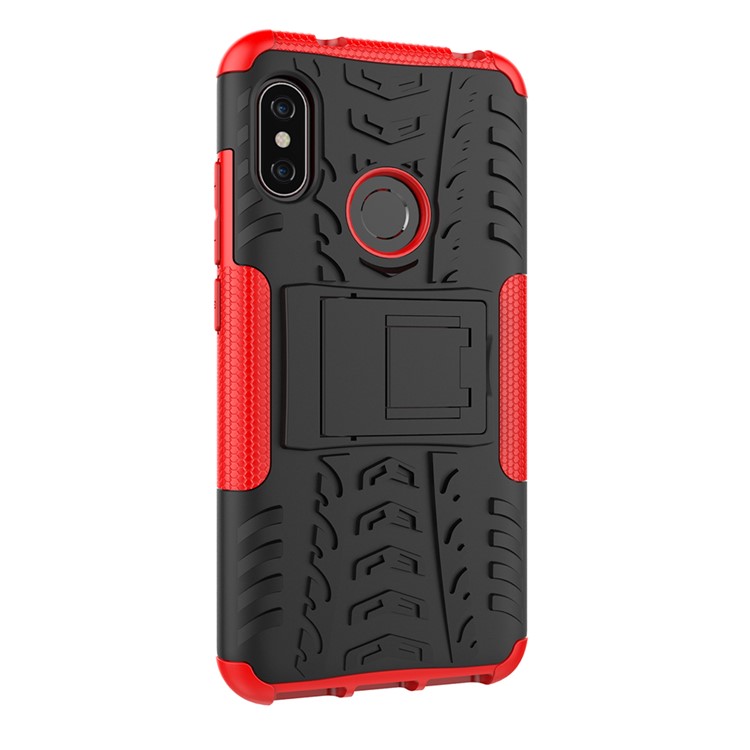 Anti-slip PC + TPU Hybrid Kickstand Protection Cover Case for Xiaomi Mi A2 Lite / Redmi 6 Pro - Red-8
