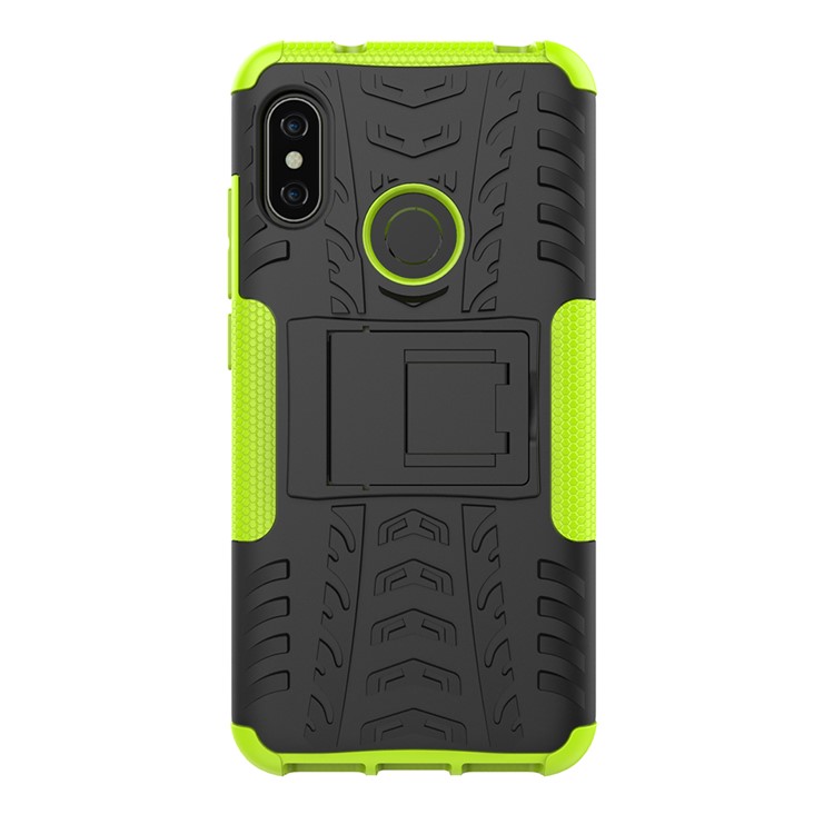 Anti-slip PC + TPU Hybrid Kickstand Phone Back Case for Xiaomi Mi A2 Lite / Redmi 6 Pro - Green-6