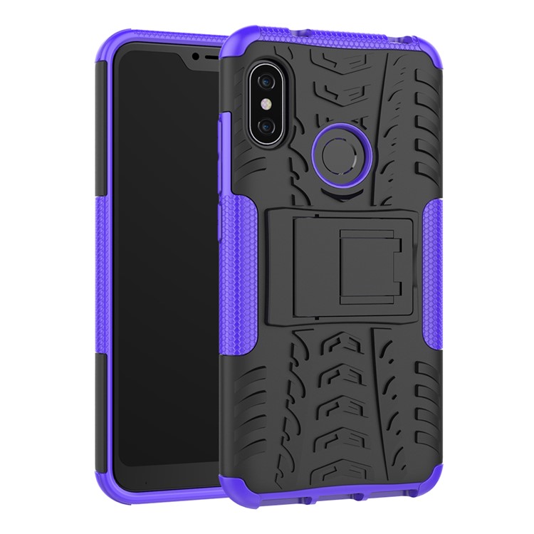 PC Anti-glip + TPU Combo Kickstand Protection Cover Shell Pour Xiaomi Mi A2 Lite / Redmi 6 Pro - Violet-2