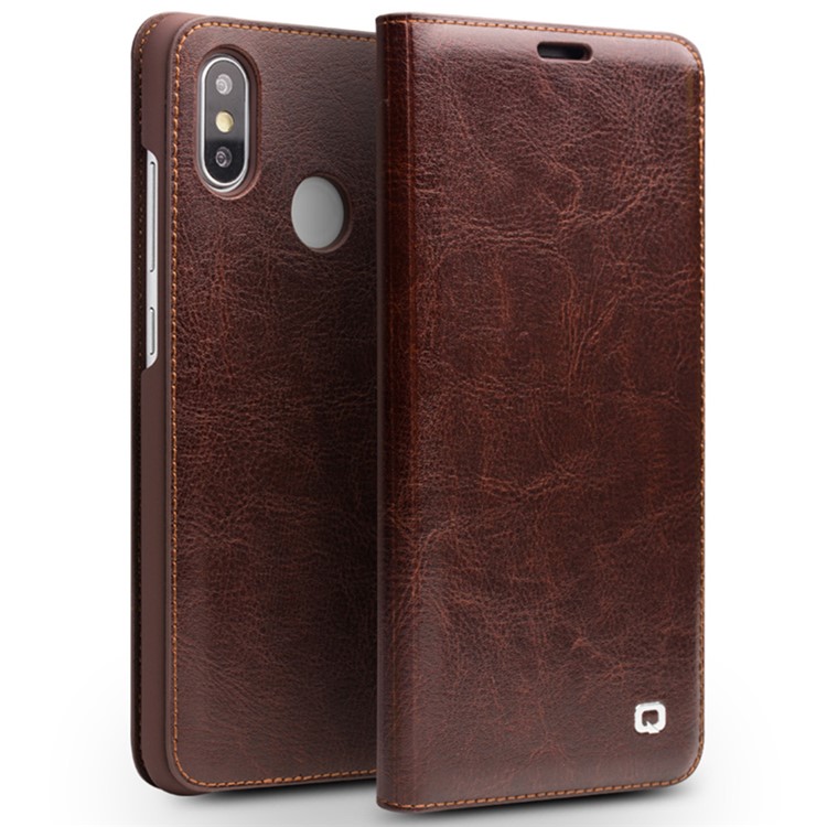 QIALINO Classic Genuine Leather Shell Case with Card Slot for Xiaomi Mi 8 (6.21-inch) - Brown-1