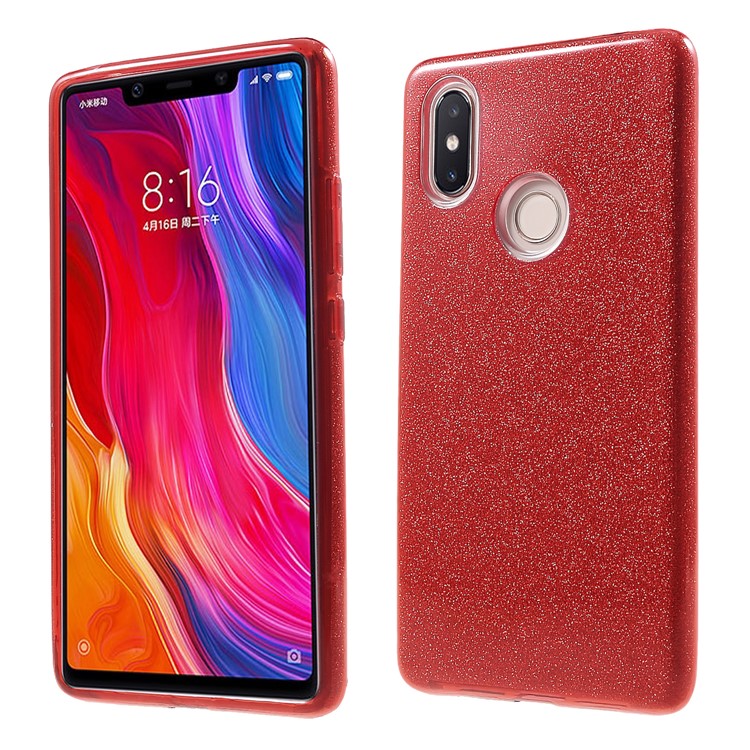 Glittery TPU + PC Hybrid Back Phone Case for Xiaomi Mi 8 SE (5.88-inch) - Red-1