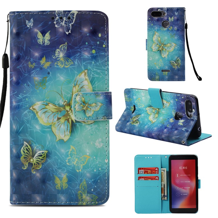 Pattern Printing Leather Wallet Cover for Xiaomi Redmi 6A/Redmi 6 - Butterfly Pattern-1