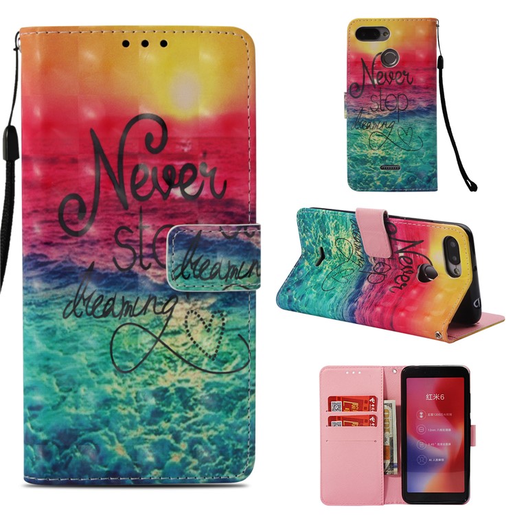 Pattern Printing Leather Stand Case for Xiaomi Redmi 6A/Redmi 6 - Never Stop Dreaming-1