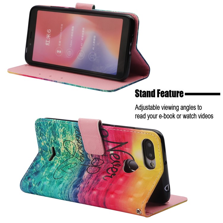 Pattern Printing Leather Stand Case for Xiaomi Redmi 6A/Redmi 6 - Never Stop Dreaming-4