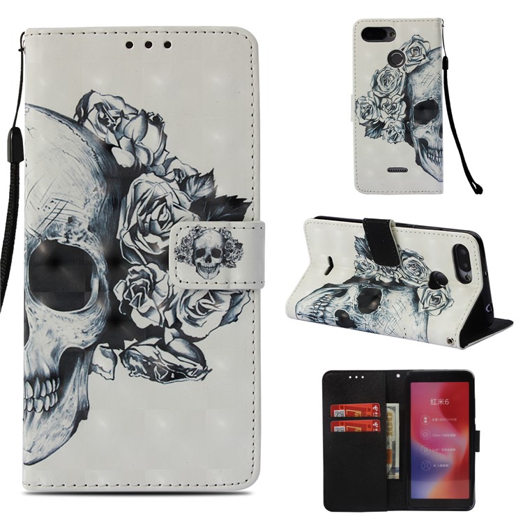 Pattern Printing Leather Wallet Shell for Xiaomi Redmi 6A/Redmi 6 - Cool Skull-1