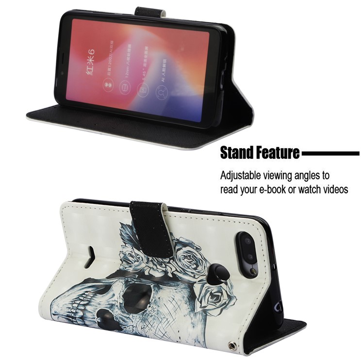 Pattern Printing Leather Wallet Shell for Xiaomi Redmi 6A/Redmi 6 - Cool Skull-4