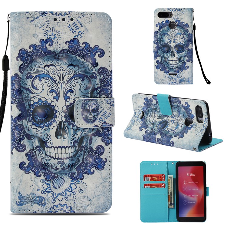 Pattern Printing Leather Stand Phone Cover for Xiaomi Redmi 6A/Redmi 6 - Sugar Skull-1