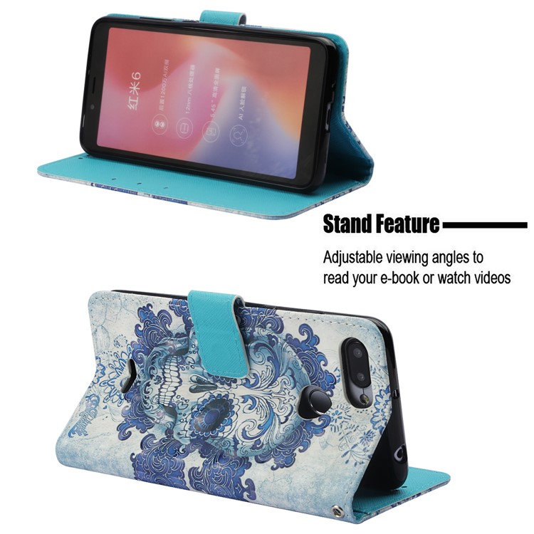 Pattern Printing Leather Stand Phone Cover for Xiaomi Redmi 6A/Redmi 6 - Sugar Skull-4