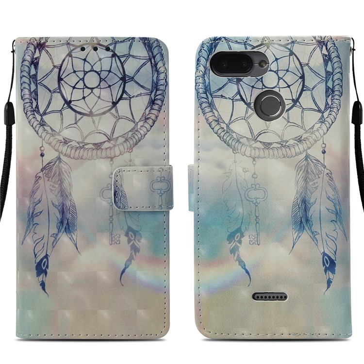 Pattern Printing Leather Wallet Mobile Cover for Xiaomi Redmi 6A/Redmi 6 - Feather Dream Catcher-3