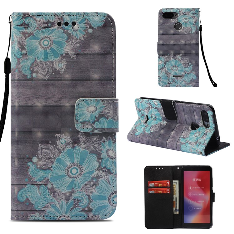 Pattern Printing Leather Stand Mobile Case for Xiaomi Redmi 6A/Redmi 6 - Blue Flower-1