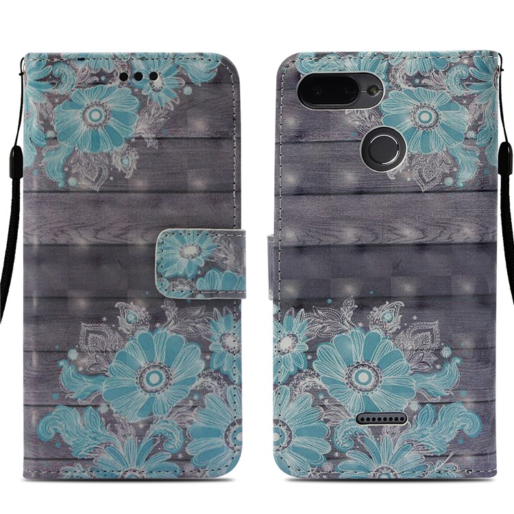 Pattern Printing Leather Stand Mobile Case for Xiaomi Redmi 6A/Redmi 6 - Blue Flower-3