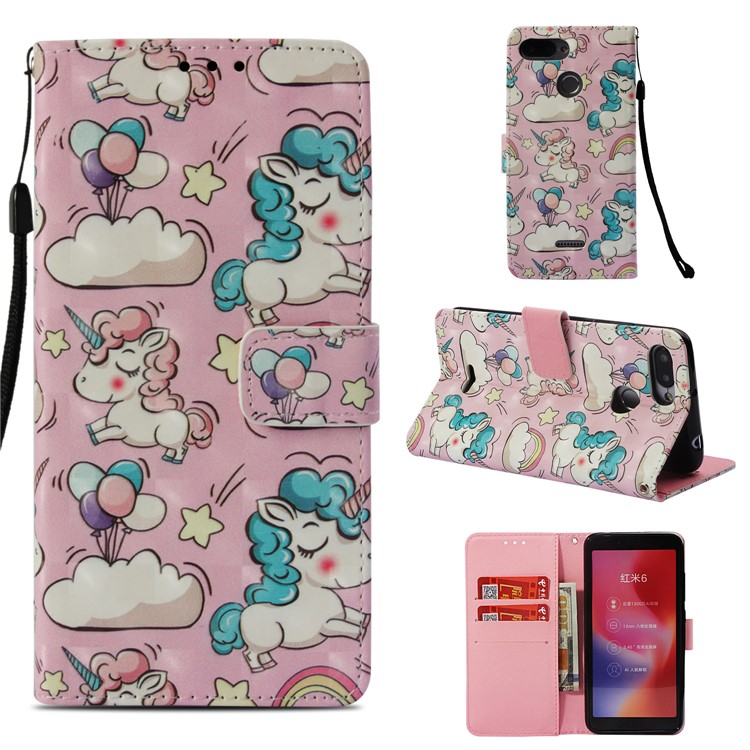 Pattern Printing Leather Wallet Protective Shell for Xiaomi Redmi 6A/Redmi 6 - Unicorn-1