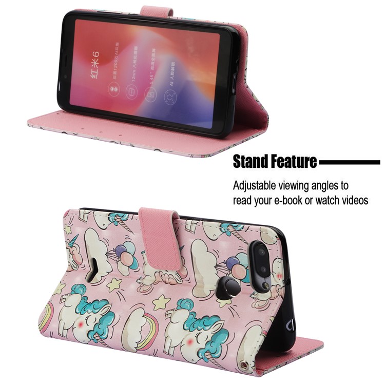 Pattern Printing Leather Wallet Protective Shell for Xiaomi Redmi 6A/Redmi 6 - Unicorn-4