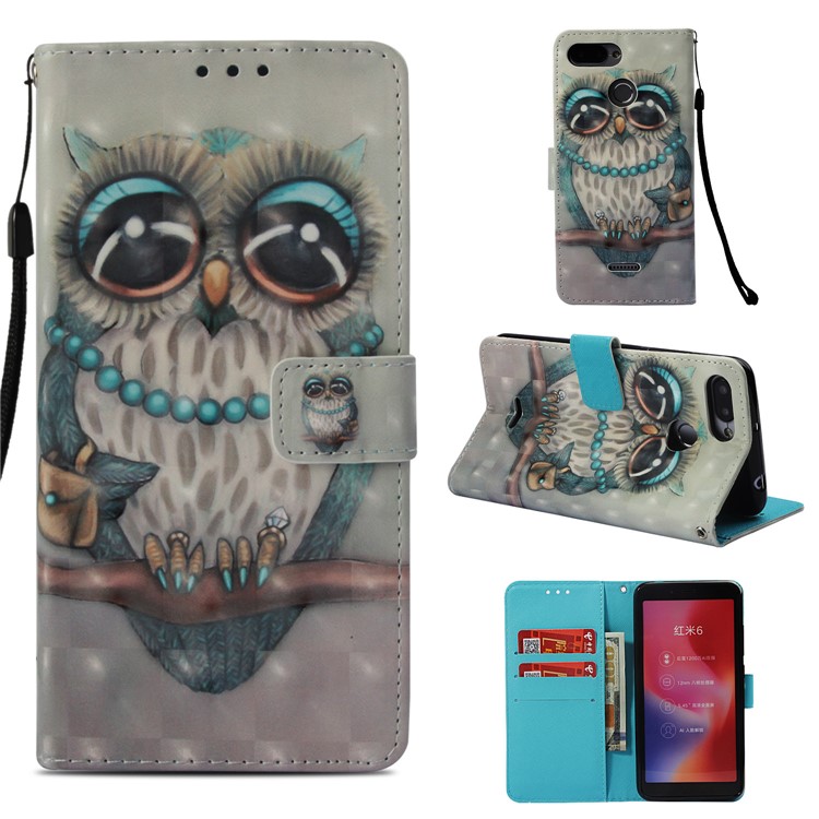 Pattern Printing Leather Stand Protective Case for Xiaomi Redmi 6A/Redmi 6 - Owl Pattern-1