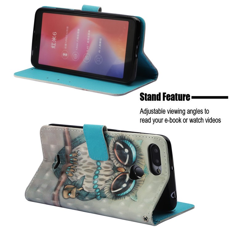 Pattern Printing Leather Stand Protective Case for Xiaomi Redmi 6A/Redmi 6 - Owl Pattern-4