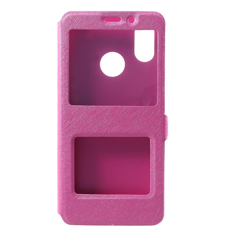Silk Texture Dual View Window Leather Flip Case for Xiaomi Mi 8 (6.21-inch) - Rose-3