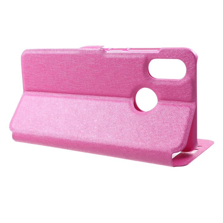Silk Texture Dual View Window Leather Flip Case for Xiaomi Mi 8 (6.21-inch) - Rose-4