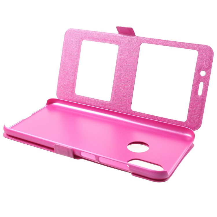 Silk Texture Dual View Window Leather Flip Case for Xiaomi Mi 8 (6.21-inch) - Rose-5