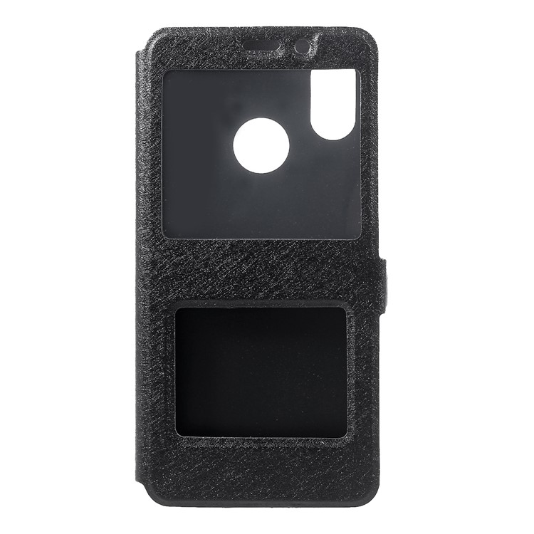 Silk Texture Dual View Window Leather Flip Cover for Xiaomi Mi 8 (6.21-inch) - Black-1