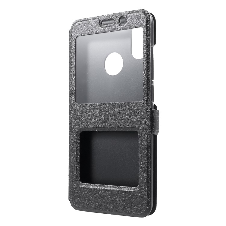 Silk Texture Dual View Window Leather Flip Cover for Xiaomi Mi 8 (6.21-inch) - Black-3