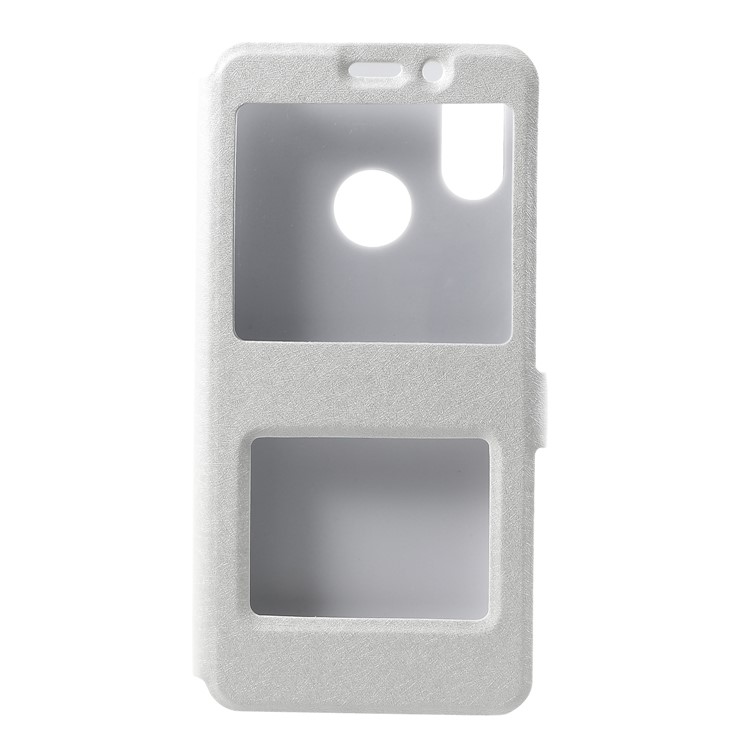 Silk Texture Dual View Window Leather Mobile Shell for Xiaomi Mi 8 (6.21-inch) - White-1