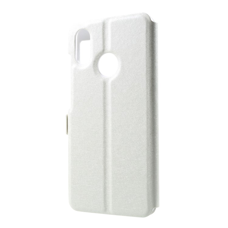 Silk Texture Dual View Window Leather Mobile Shell for Xiaomi Mi 8 (6.21-inch) - White-2