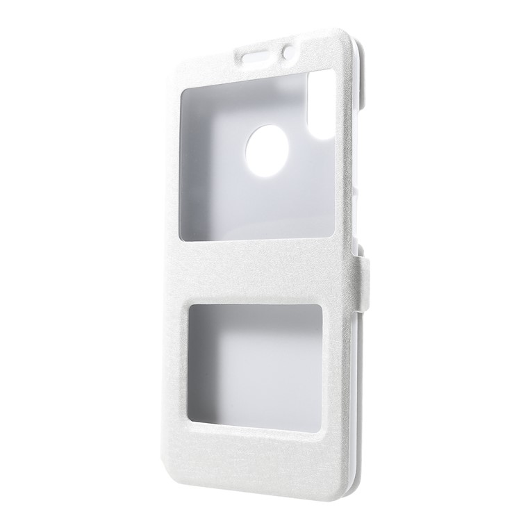 Silk Texture Dual View Window Leather Mobile Shell for Xiaomi Mi 8 (6.21-inch) - White-3