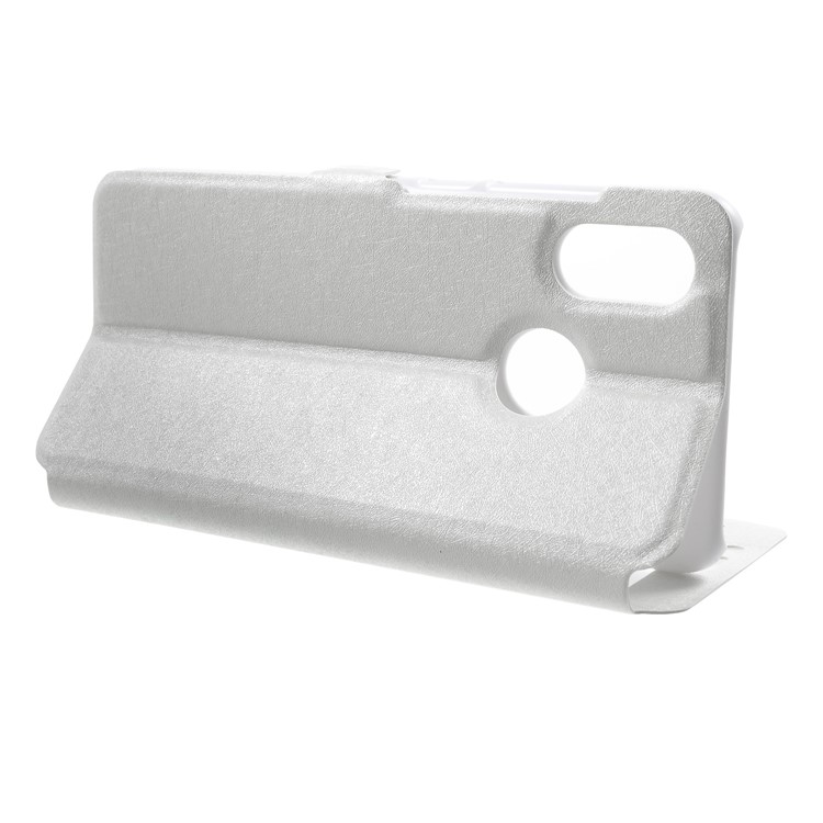 Silk Texture Dual View Window Leather Mobile Shell for Xiaomi Mi 8 (6.21-inch) - White-4