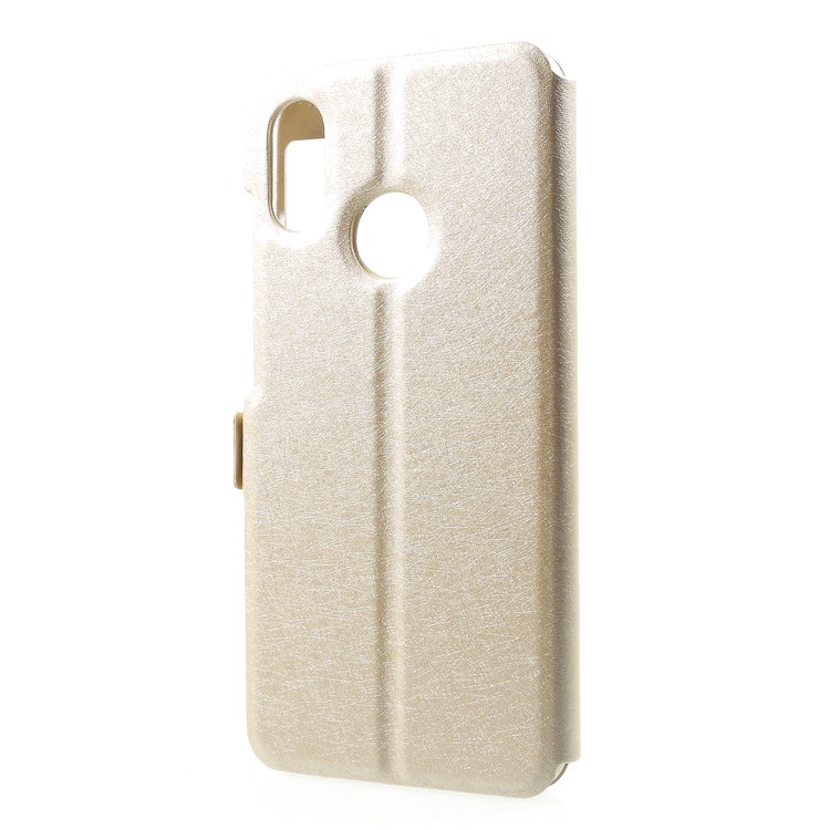 Silk Texture Dual View Window Leather Phone Case for Xiaomi Mi 8 (6.21-inch) - Gold-2