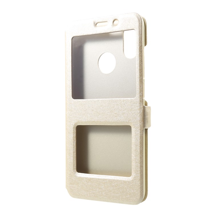Silk Texture Dual View Window Leather Phone Case for Xiaomi Mi 8 (6.21-inch) - Gold-3