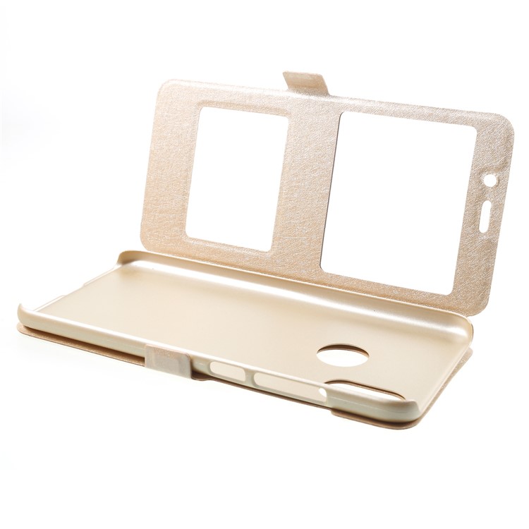 Silk Texture Dual View Window Leather Phone Case for Xiaomi Mi 8 (6.21-inch) - Gold-5